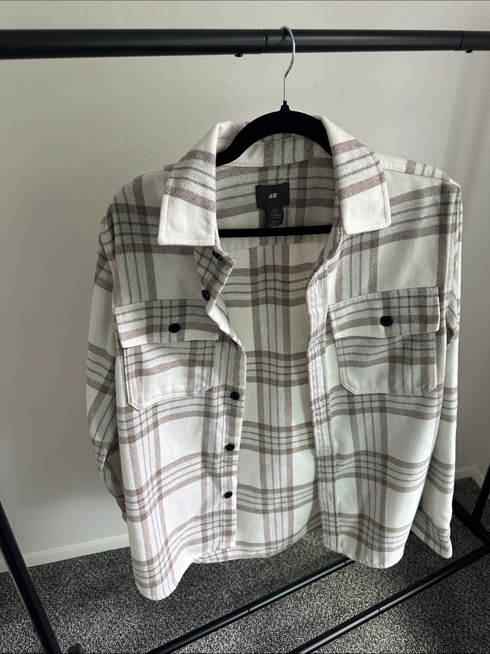 H&M Men's Cream & Beige Plaid Button-Front Shirt Jacket